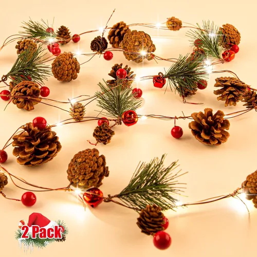 Miniatura 8 de Guirnalda de Navidad con Luces 5.9 Pies Guirnalda de Navidad con Bayas Rojas Hojas de Acebo Verdes Guirnalda Pre-Iluminada para Decoración