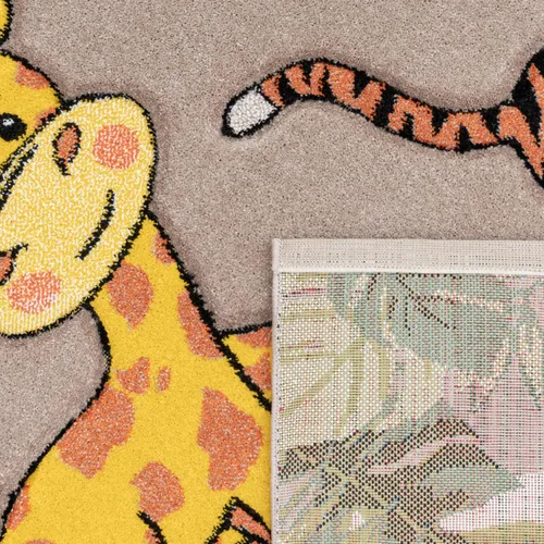 Miniatura 5 de Paco Home Alfombra de guardería para niños, diseño de animales de la selva, jirafa, león en beige, tamaño: 2 pies 8 pulgadas x 4 pies 11 pulgadas