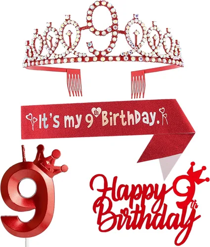 Miniatura 20 de Decoraciones de cumpleaños número 7 para niña, que incluyen corona/tiara de cumpleaños número 7, banda, adorno para pastel de cumpleaños y velas