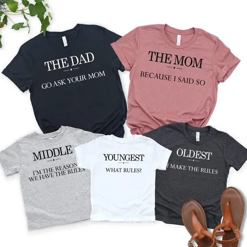 Miniatura 2 de Camisa a juego con texto en inglés Ask Your Mom, la más joven, media y más vieja, trajes familiares a juego, camiseta familiar de campamento