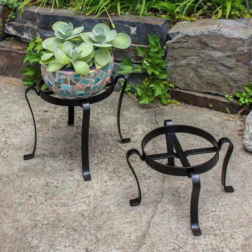 Miniatura 7 de Achla Designs Soporte para macetas de patio, 8 pulgadas de alto, color negro