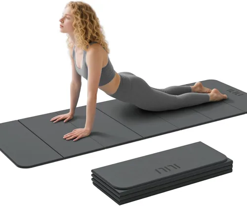 Miniatura 9 de ILILI Esterilla de yoga plegable de 71 x 24 x 0.3 pulgadas, tapete antideslizante de TPE para el hogar, impermeable y ligero (2 libras) para Verde