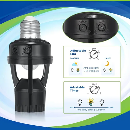 Miniatura 5 de Hortsun 3 tomas de luz con sensor de movimiento, enchufe inteligente de rosca compatible con E26/E27 con control de luz nocturna de encendido