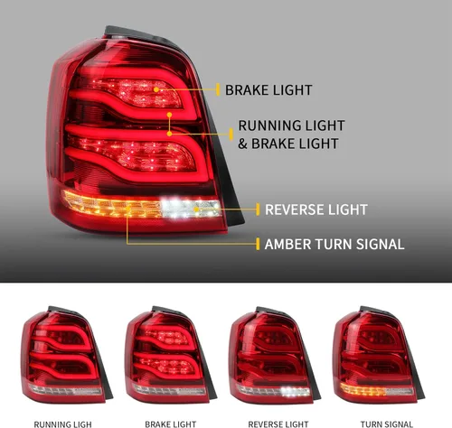Miniatura 3 de VLAND Luces Traseras LED Rojas Compatibles con Toyota Highlander 2001-2007 con Función de Marcha Atrás, Funcionamiento, Freno y Giro, Lámparas