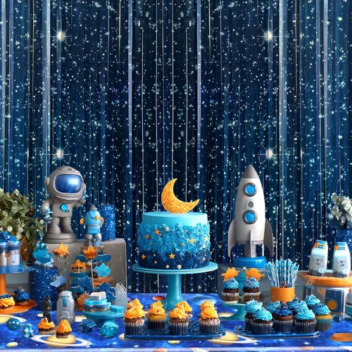 Miniatura 4 de OQOQ Telón de fondo de cortina de aluminio de galaxia (2 paquetes), 3.3 x 6.6 pies, telón de fondo de noche estrellada para decoración de fiesta