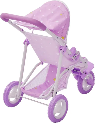 Miniatura 7 de Olivia's Little World Cochecito de Muñeca Bebé estilo jogging con toldo, cinturón de seguridad y espacio de almacenamiento, morado y blanco
