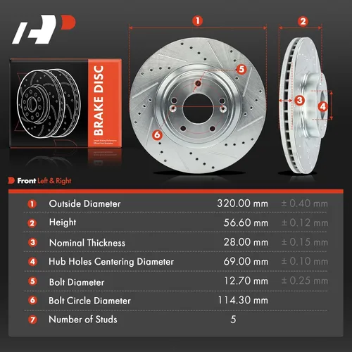 Miniatura 5 de A-Premium Rotores de freno de disco delanteros perforados y ranurados de 12.6 pulgadas (12.598 in) compatibles con los modelos Hyundai Genesis Coupe