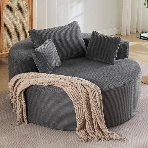 Miniatura 8 de WUTUTUEE Silla Sofá de Piso Redonda de Gran Tamaño, Chaise Lounge Circular de Chenilla Comprimida, Sin Montaje, Silla de Barril Sin Huesos, Sofá