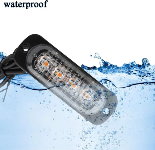 Miniatura 5 de Barra de luz estroboscópica de 4 piezas, 4 LED, ámbar, ultra delgada, con función de sincronización, para coche o camión, luz de emergencia