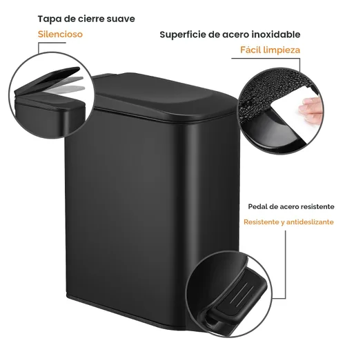 Miniatura 3 de TIPGO Cubo de basura delgado para baño con tapa de cierre suave, pedal de paso, cubo de basura de acero inoxidable de 6 litros/1.6 galones, cubos