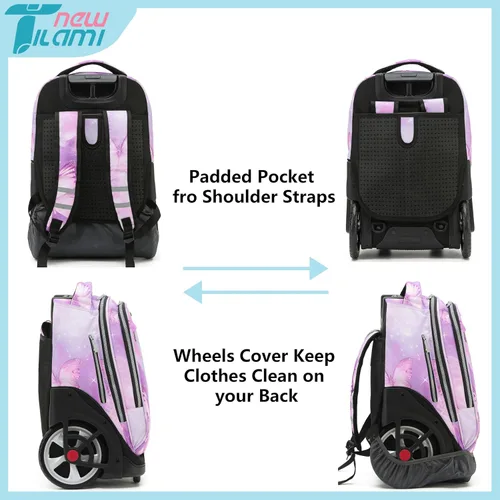 Miniatura 83 de NEW TILAMI Mochila con ruedas de 19 pulgadas con bolsa de almuerzo para niñas y niños, mochila para laptop con ruedas, bolsa de mano duradera
