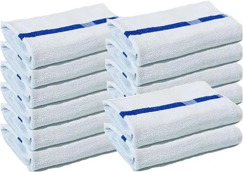 Miniatura 6 de Towels N More Toallas suaves de 24 x 48 pulgadas junto a la piscina, 6 toallas grandes súper absorbentes, blancas y azules, rayas centrales