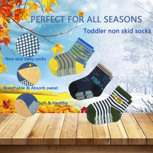 Miniatura 13 de Tphon Calcetines para niños pequeños con empuñaduras, 12 pares de calcetines antideslizantes de algodón para niños y niñas de 1 a 7 años