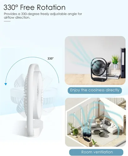 Miniatura 4 de AceMining Ventilador, ventiladores silenciosos y refrigeración, ventiladores recargables, ventilador de escritorio con 4 velocidades, ventilador USB