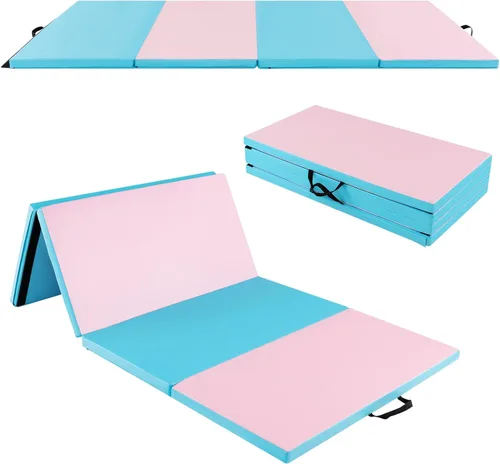 Miniatura 11 de GYMAX Colchoneta de gimnasia, 4 x 8 x 2 pulgadas, plegable, gruesa, con asas de transporte y costuras resistentes, cubierta de piel sintética
