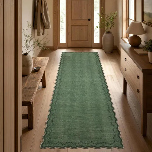 Miniatura 80 de GarveeHome Alfombra de entrada festoneada, 2 x 3, color azul sólido, lavable, alfombra floral para entrada interior, alfombra floral antideslizante