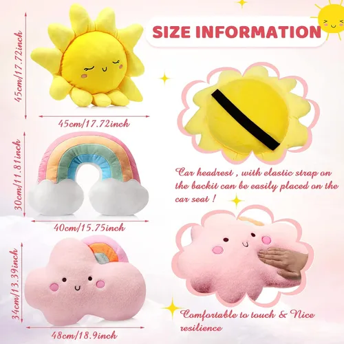 Miniatura 3 de Queekay Juego de 3 cojines de felpa suave para niños, luna y estrella, almohada de felpa suave para guardería, bonita almohada para habitación