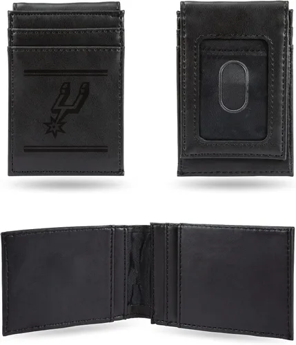 Rico Industries NBA San Antonio Spurs Premium - Cartera de piel vegana negra con grabado láser, diseño compacto y delgado pero resistente, perfecto