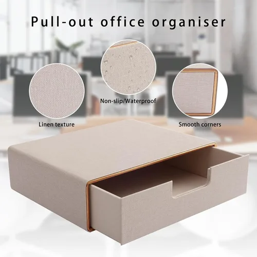 Miniatura 5 de Organizador de cajones apilable de piel sintética clásica hecha a mano, organiza accesorios de escritorio de oficina en casa y clasifica papel Beige