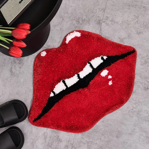 Miniatura 5 de Panstar Alfombra de baño de labios rojos, bonita y divertida alfombra de baño con forma de labios mordedores, antideslizante, absorbente, alfombra