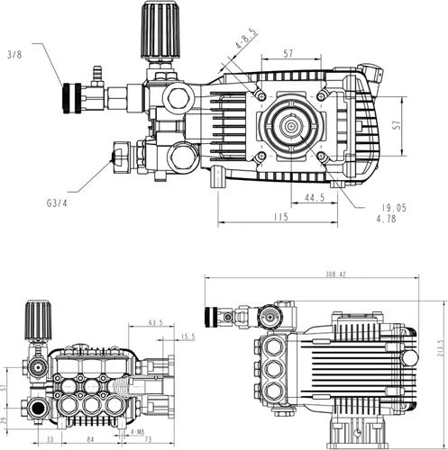 Miniatura 9 de Bomba de alta presión 3.1 GPM 3000 psi 6.5 HP con eje de 3/4 de pulgada para Cat General AR