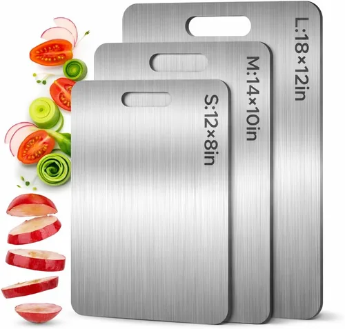 Tabla de cortar 100% titanio puro, apto para uso alimentario y cuchillo, diseño duradero de doble cara, apto para lavavajillas para carne, pescado,