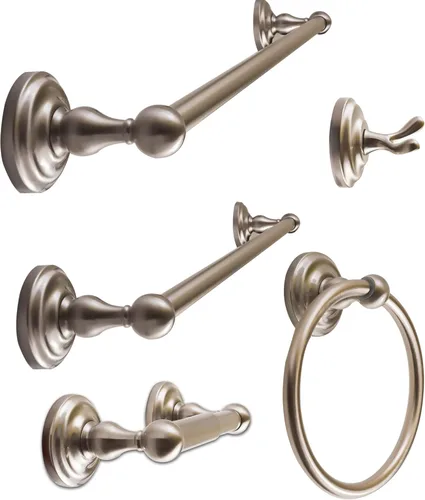 Miniatura 11 de SENTO ROBIKI - Juego de accesorios de baño modernos plateados, incluye gancho para bata, soporte para papel higiénico, toallero, barra de toalla