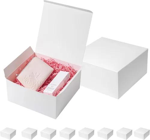 Mcfleet Cajas de regalo con tapas 10x10x5 pulgadas 10 unidades Caja de regalo de cartón blanco para propuesta de dama de honor para regalos,