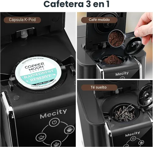 Miniatura 3 de Mecity Cafetera 3 en 1 de una sola porción, máquina de café compatible con cápsulas K Cup, cafetera instantánea, tetera, taza de 6,8,10 onzas, Gris