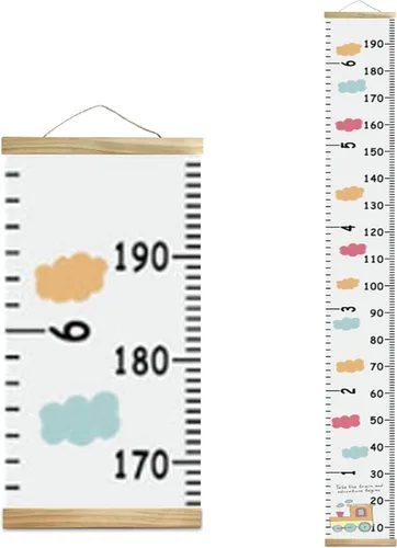 Miniatura 6 de Tabla de crecimiento para niños, marco de madera, lienzo de tela, regla de medición de altura de bebé a adulto para decoración de habitación