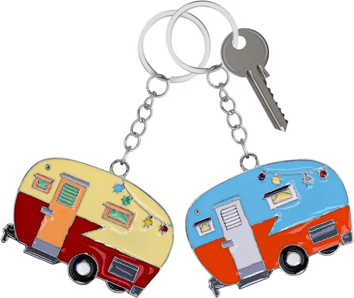 2 Piezas Llavero de Caravana, Llavero de Caravana RV Accesorios de Caravana para Remolques de Viaje Llavero Retro de Coche de Camping