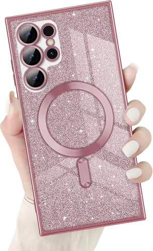 Miniatura 10 de Newseego Funda ultra magnética para Samsung Galaxy S22, funda de lujo con purpurina para mujeres y niñas, protección completa de la lente de la Negro