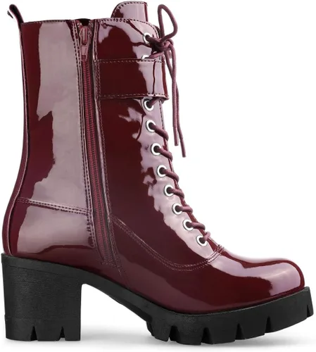 Miniatura 6 de Allegra K Botas de combate de tacón grueso con plataforma y cremallera para mujer