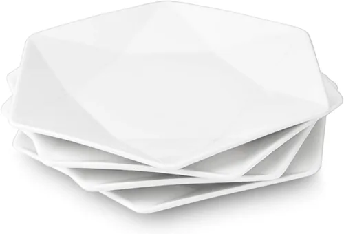 Miniatura 7 de DELLING Juego de 6 platos de aperitivo de 7 pulgadas, platos pequeños de postre de porcelana, platos de ensalada de cerámica blanca para aperitivos