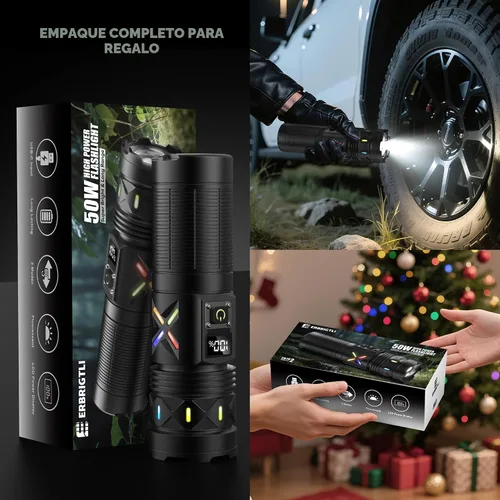 Miniatura 7 de Linternas de alta luminosidad de 100,000 lúmenes recargables, súper brillantes, LED de 50W, larga duración de 15 horas, entrada USB C y salida USB