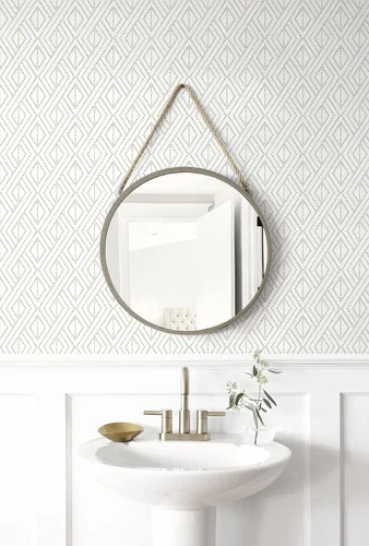 Miniatura 2 de Lillian August NextWall Luxe Haven Boho Grid - Papel tapiz autoadhesivo (Argos gris y amarillo)