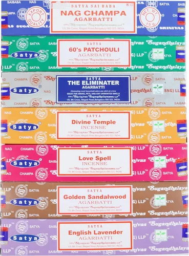 Miniatura 9 de Satya - Juego de regalo de incienso Nag Champa, éxito super, sangre de dragón, sándalo, pachulí, lavanda, vibraciones positivas, 15 g