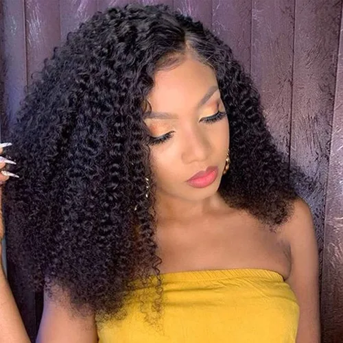 Miniatura 8 de Peluca de cabello humano rizado rizado con parte en V para mujeres negras, en forma de V, sin dejar fuera, sin pegamento, 14 pulgadas