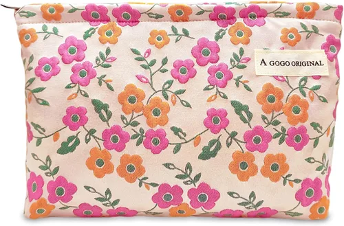 Miniatura 48 de STARDW Bolsa de maquillaje estética floral para mujeres y niñas, bolsa de aseo de viaje con cremallera de gran capacidad, bolsa organizadora