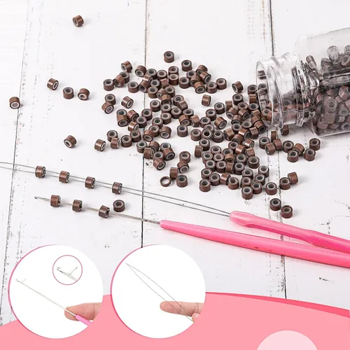 Miniatura 4 de Kit de herramientas de extensión de cabello de 16 piezas, alicates para quitar 2500 anillos de micro silicona, gancho para tirar de cuentas, aguja