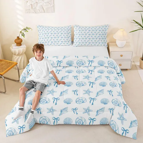 Miniatura 55 de Manfei Go Fishing Juego de edredón tamaño King para niños, juego de ropa de cama con diseño geométrico de peces de bass y rombos, decoración
