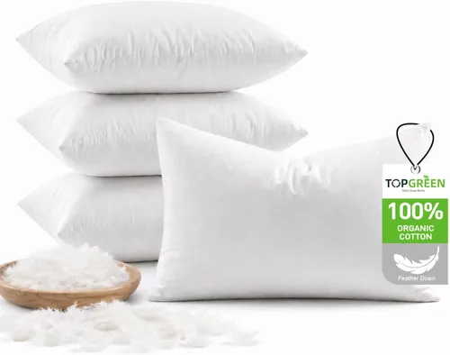 Miniatura 15 de TOPGREEN Rellenos de Almohada de Plumas y Plumón 12 x 12 pulgadas, Juego de 2, Funda de Algodón 100% Orgánico, Almohadas Decorativas Cuadradas