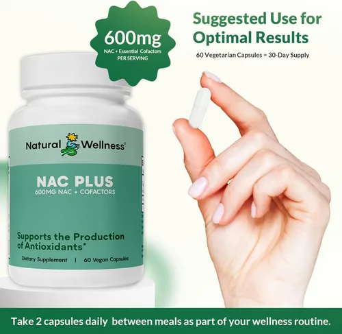 Miniatura 7 de Natural Wellness NAC Plus - Suplemento NAC con selenio y molibdeno para desintoxicación hepática, apoyo antioxidante y aumento de glutatión