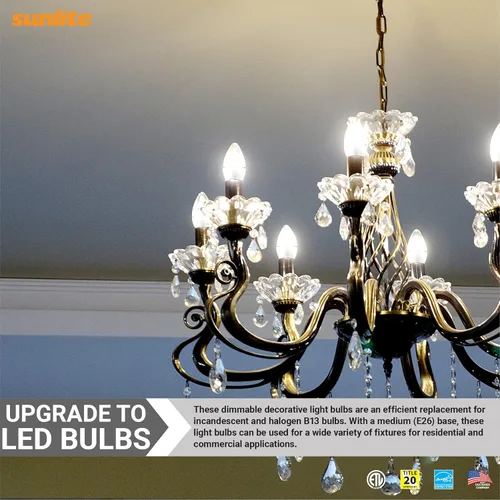 Miniatura 4 de Sunlite foco LED B13 Torpedo decorativo para candelabro, 7 vatios (equivalente a 60 vatios), 500 lúmenes, 120 voltios, regulable, base E26, Energy