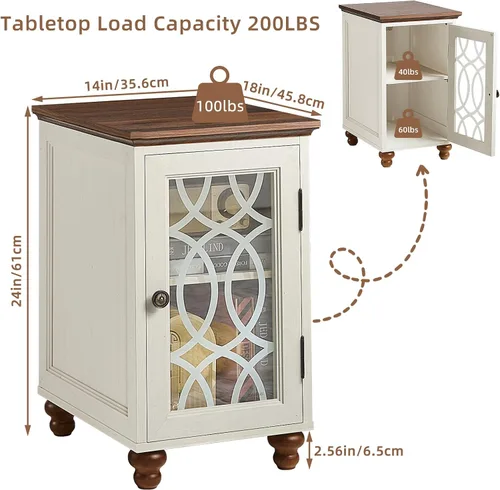 Miniatura 2 de Joaxswe Mesa auxiliar estrecha con puerta de cristal, mesita de noche de 18 x 14 pulgadas con estante ajustable, organizador de gabinete