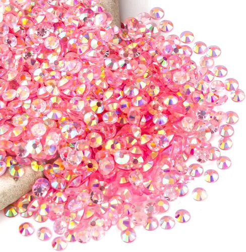 Miniatura 65 de Diamantes de imitación AB verdes a granel, 5000 piezas de diamantes de imitación de fondo plano redondos de gelatina AB sin fijación térmica, gemas