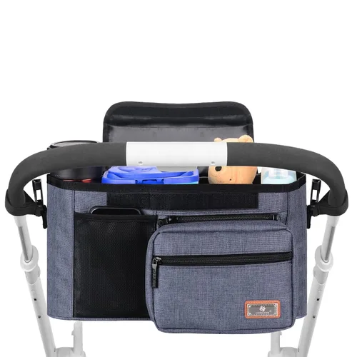 Miniatura 3 de Homlynn Organizador universal para cochecito, bolsa de almacenamiento grande con portavasos y correas de hombro y bolsillo desmontable, carrito