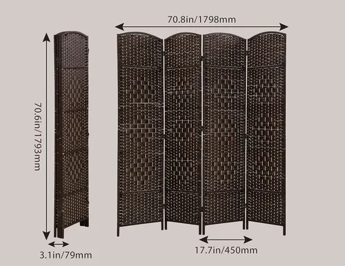 Miniatura 6 de Divisores de habitación de madera de 4 paneles y pantallas de privacidad plegables, divisores y divisores de habitación de 6 pies de alto y 6 pies