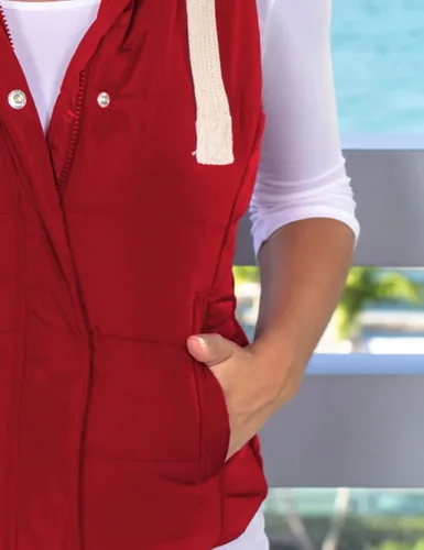 Miniatura 6 de Chaleco Yeokou acolchado para mujer, para invierno, con capucha extraíble, sin mangas y entallado