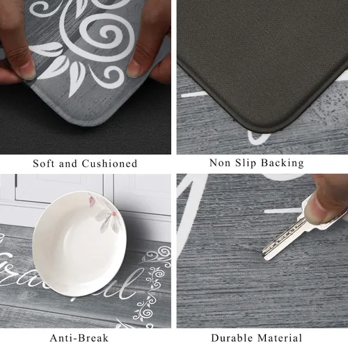 Miniatura 3 de HEBE Juego de 2 alfombras de cocina antifatiga, juego de 2 alfombrillas acolchadas para el suelo de la cocina, cómodas, resistentes, impermeables